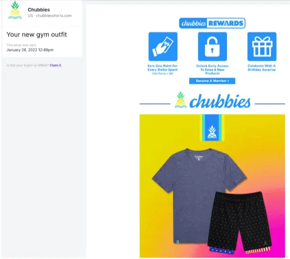 Chubbies Image shows a marketing email from Chubbies