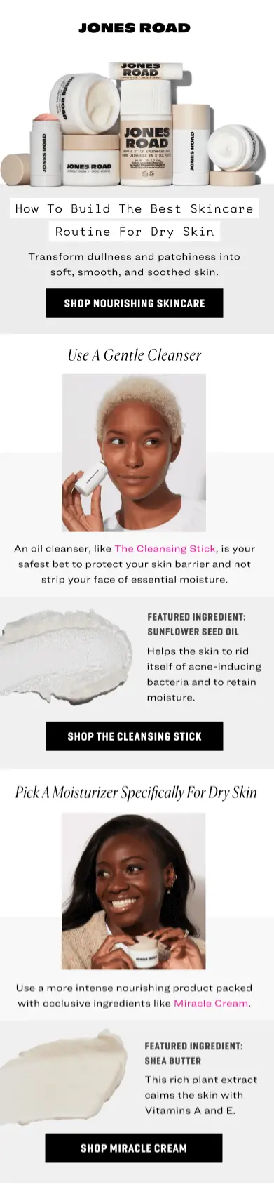 Good-ctr-email-recipients Image shows a marketing email from Jones Road Beauty that follows several CTA hierarchy best practices.